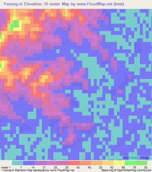 Yusong-ni,North Korea Elevation Map
