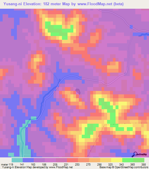 Yusang-ni,North Korea Elevation Map