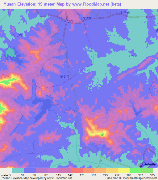 Yusan,North Korea Elevation Map
