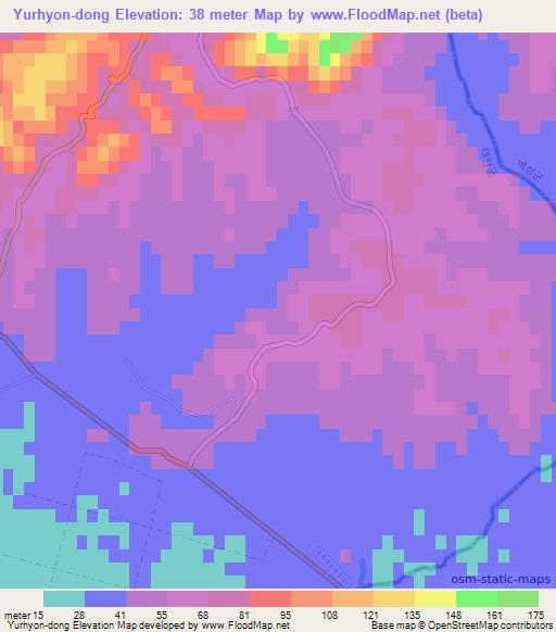Yurhyon-dong,North Korea Elevation Map