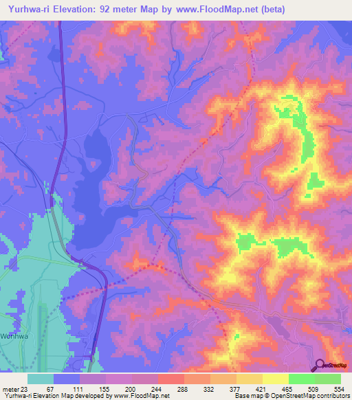 Yurhwa-ri,North Korea Elevation Map