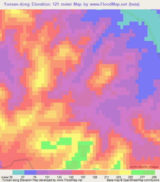 Yunsan-dong,North Korea Elevation Map