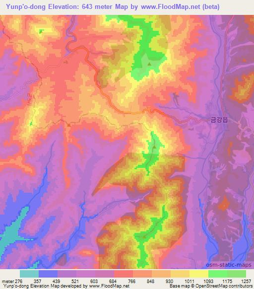 Yunp'o-dong,North Korea Elevation Map