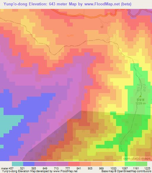 Yunp'o-dong,North Korea Elevation Map