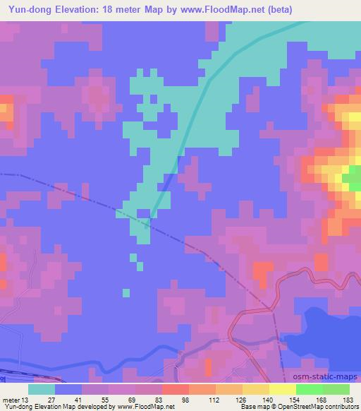 Yun-dong,North Korea Elevation Map