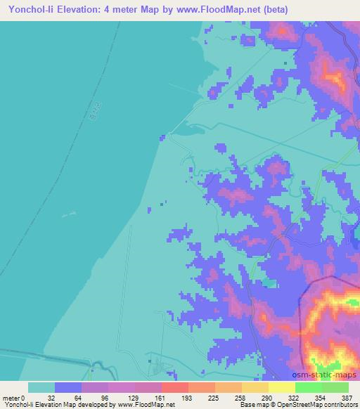 Yonchol-li,North Korea Elevation Map
