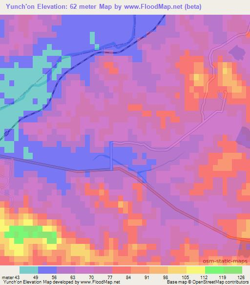 Yunch'on,North Korea Elevation Map