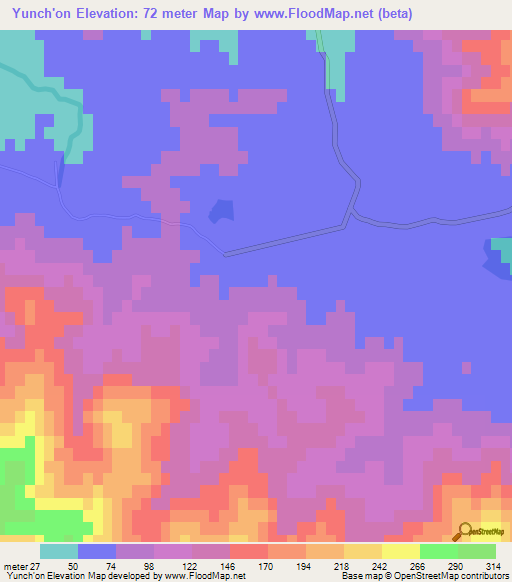 Yunch'on,North Korea Elevation Map