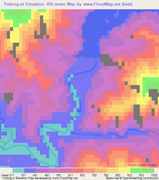Yultong-ni,North Korea Elevation Map