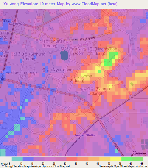 Yul-tong,North Korea Elevation Map