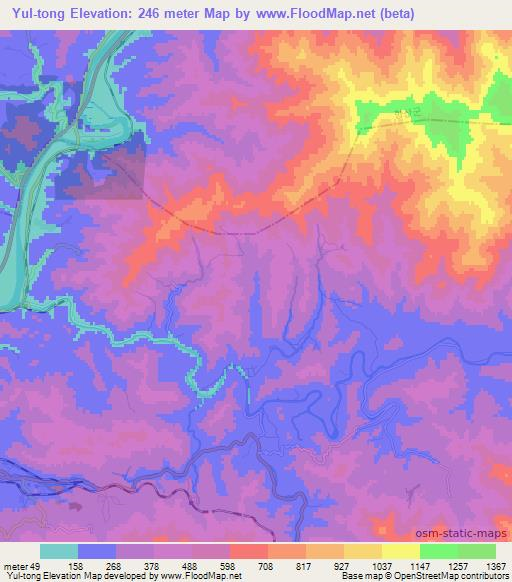 Yul-tong,North Korea Elevation Map