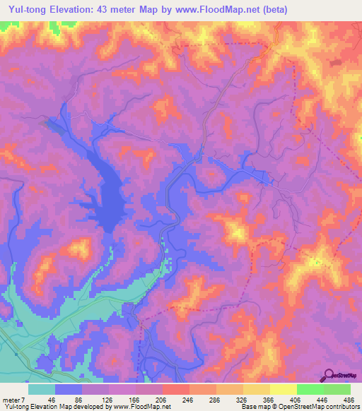 Yul-tong,North Korea Elevation Map