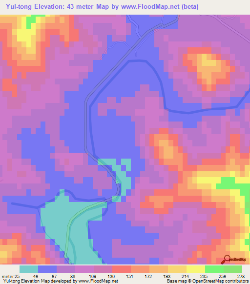 Yul-tong,North Korea Elevation Map