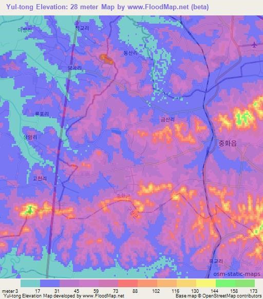 Yul-tong,North Korea Elevation Map