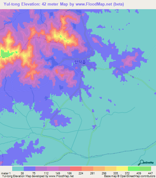Yul-tong,North Korea Elevation Map