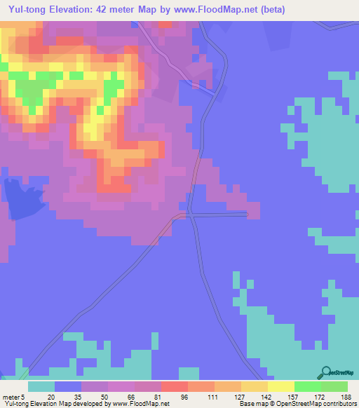 Yul-tong,North Korea Elevation Map