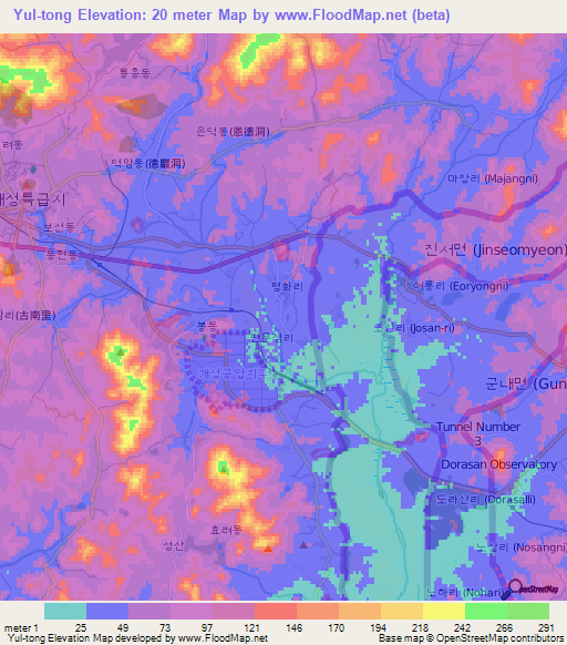 Yul-tong,North Korea Elevation Map