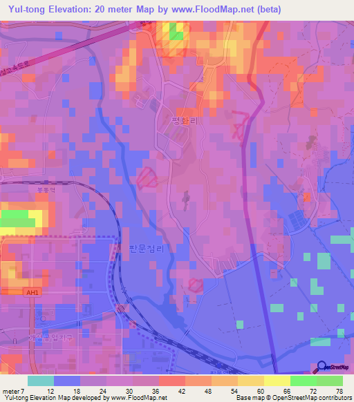 Yul-tong,North Korea Elevation Map