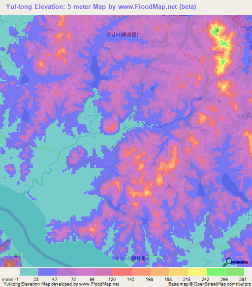Yul-tong,North Korea Elevation Map