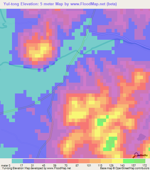 Yul-tong,North Korea Elevation Map