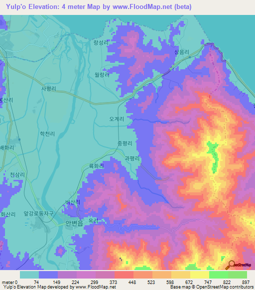Yulp'o,North Korea Elevation Map