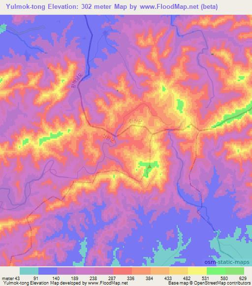 Yulmok-tong,North Korea Elevation Map