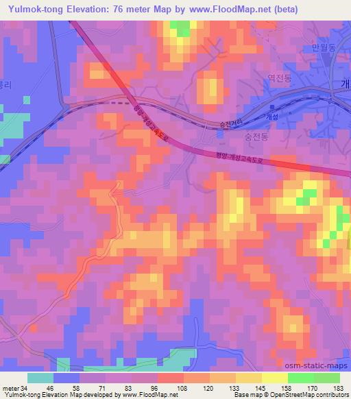 Yulmok-tong,North Korea Elevation Map