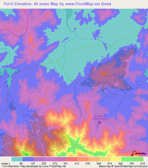Yul-li,North Korea Elevation Map