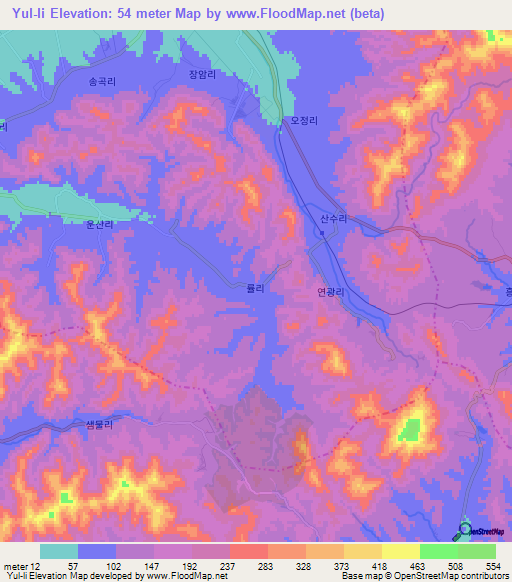 Yul-li,North Korea Elevation Map