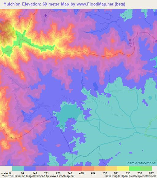 Yulch'on,North Korea Elevation Map