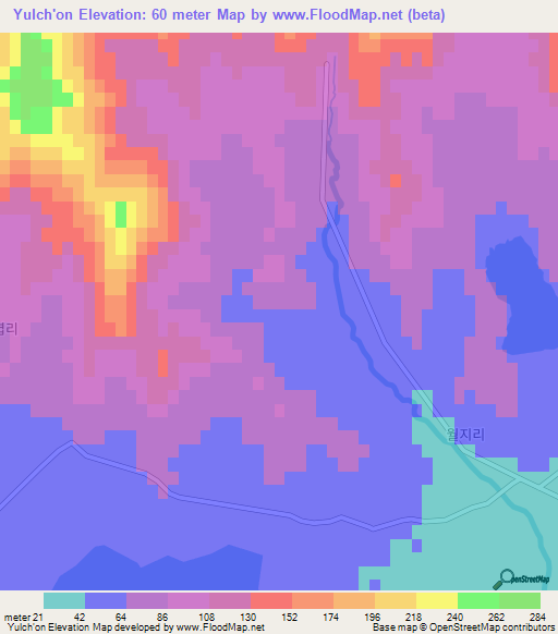 Yulch'on,North Korea Elevation Map