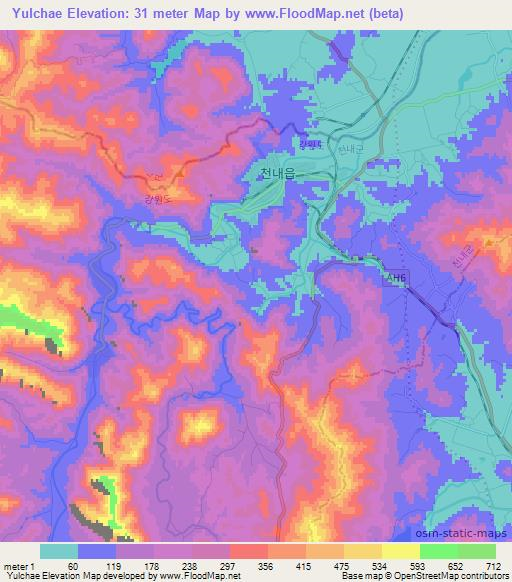 Yulchae,North Korea Elevation Map