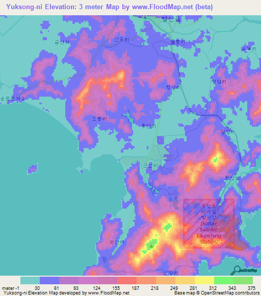 Yuksong-ni,North Korea Elevation Map