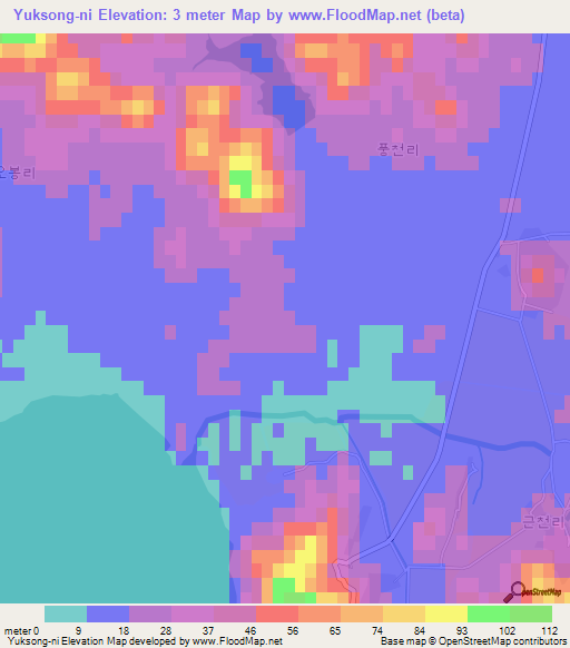 Yuksong-ni,North Korea Elevation Map