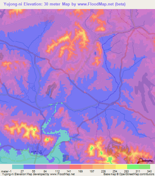 Yujong-ni,North Korea Elevation Map