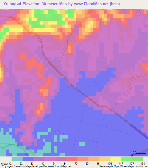 Yujong-ni,North Korea Elevation Map