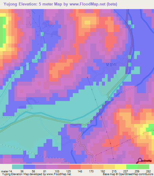Yujong,North Korea Elevation Map