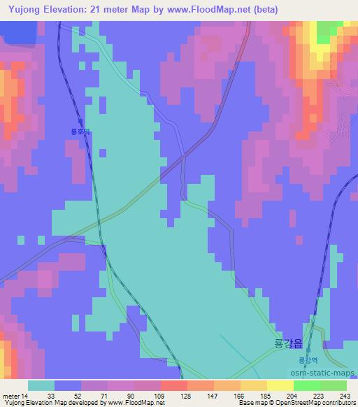 Yujong,North Korea Elevation Map