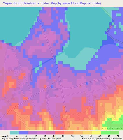 Yujon-dong,North Korea Elevation Map