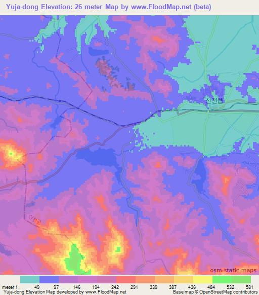 Yuja-dong,North Korea Elevation Map