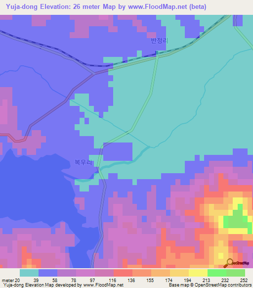 Yuja-dong,North Korea Elevation Map