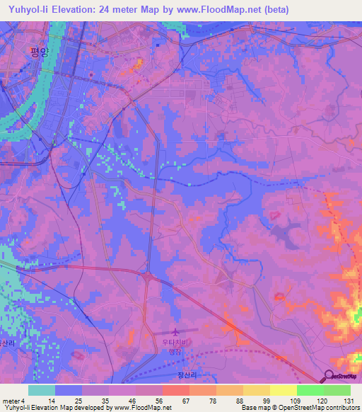 Yuhyol-li,North Korea Elevation Map