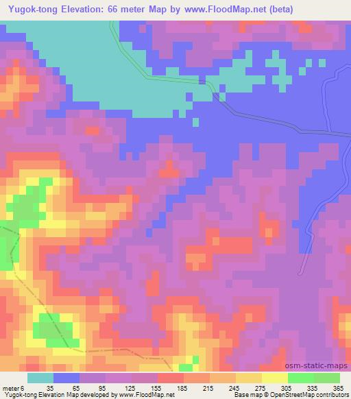 Yugok-tong,North Korea Elevation Map