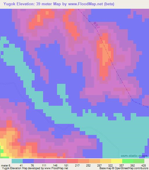 Yugok,North Korea Elevation Map