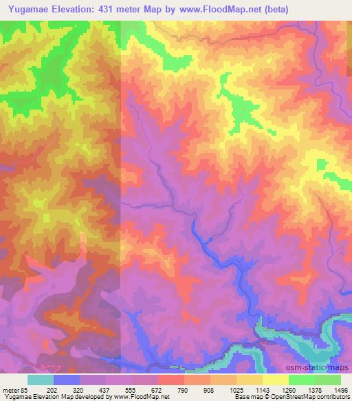 Yugamae,North Korea Elevation Map