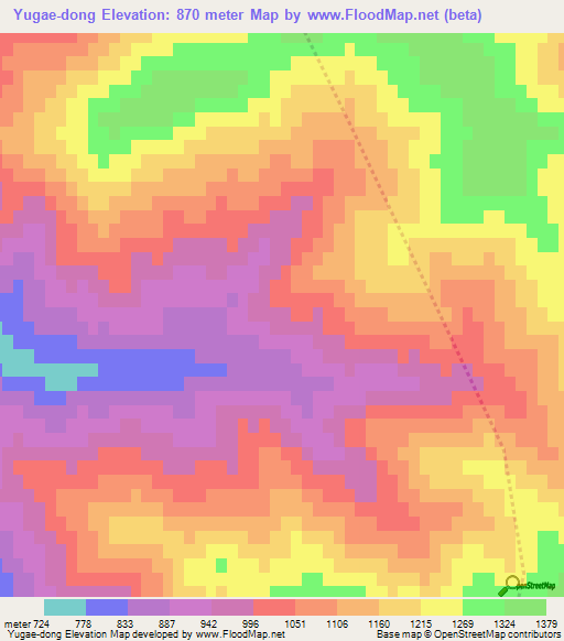 Yugae-dong,North Korea Elevation Map