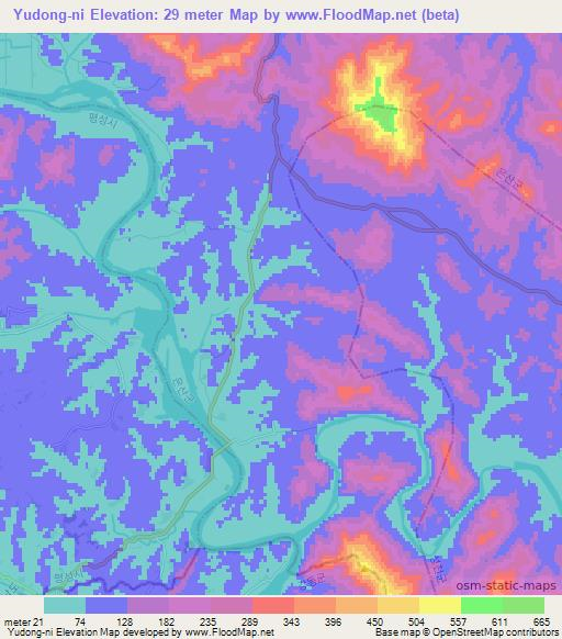 Yudong-ni,North Korea Elevation Map