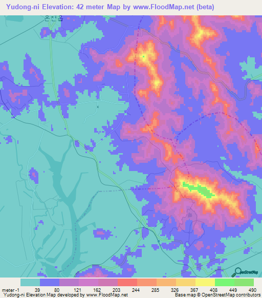 Yudong-ni,North Korea Elevation Map