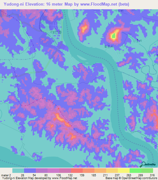 Yudong-ni,North Korea Elevation Map