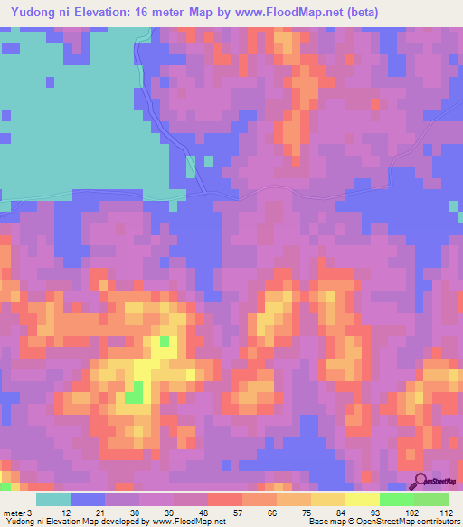 Yudong-ni,North Korea Elevation Map